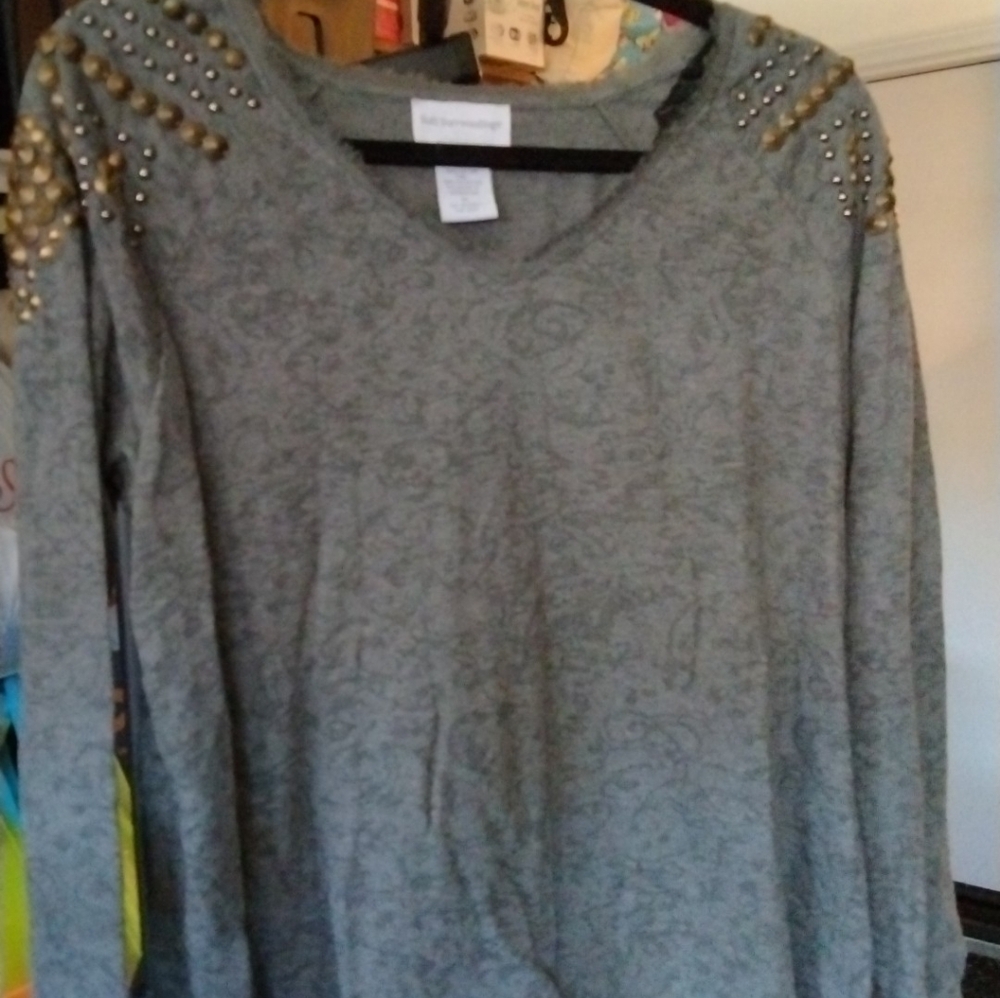 Soft Surroundings Charcoal Studded Long Sleeve Top